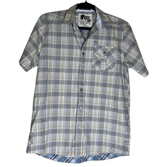 Custom Built By Fox Shirt Men XL Blue White Plaid Short Sleeve Classic Button-Up - Picture 1 of 7